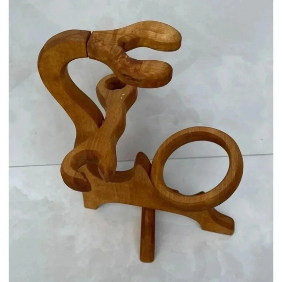 Handmade Folding Wood Wine Bottle Holder Rack Pourer Brown 13"x9" - Picture 2 of 9